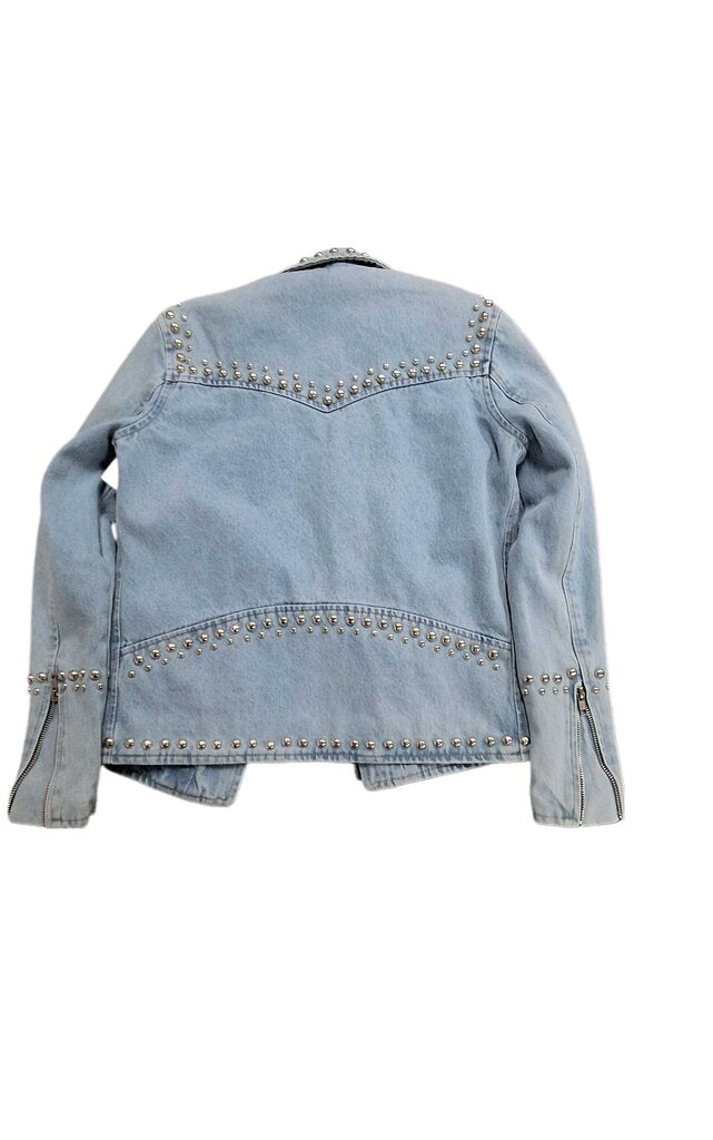 Understated Leather stud denim jacket