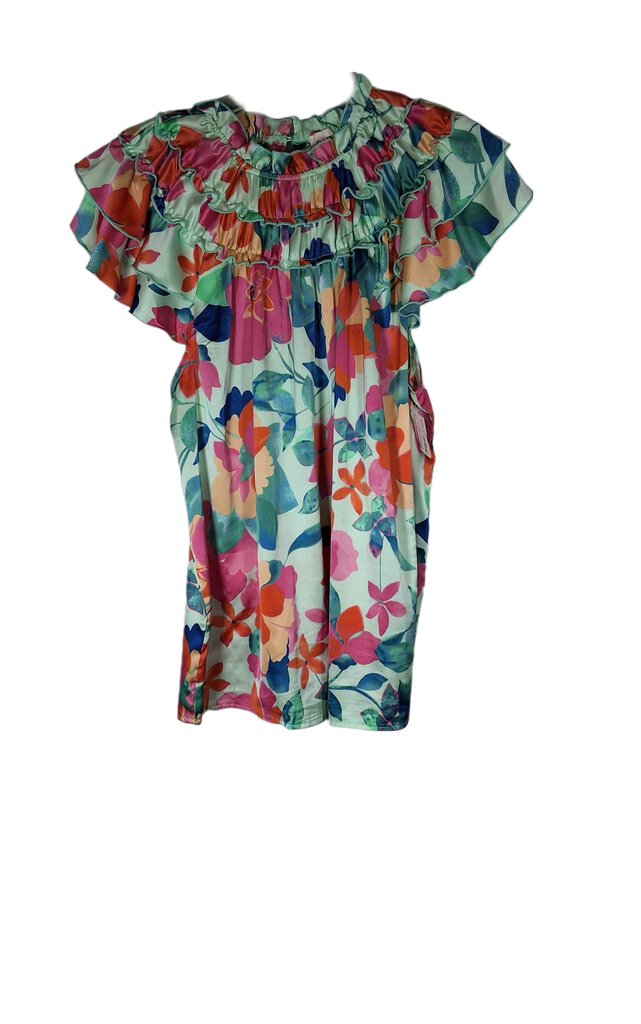 Bibi ruffle short sleeve top w/big flowers