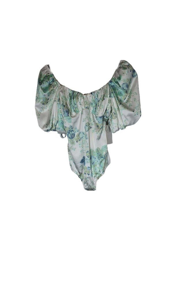 For Love of Lemons puff sleeve floral bodysuit/satin