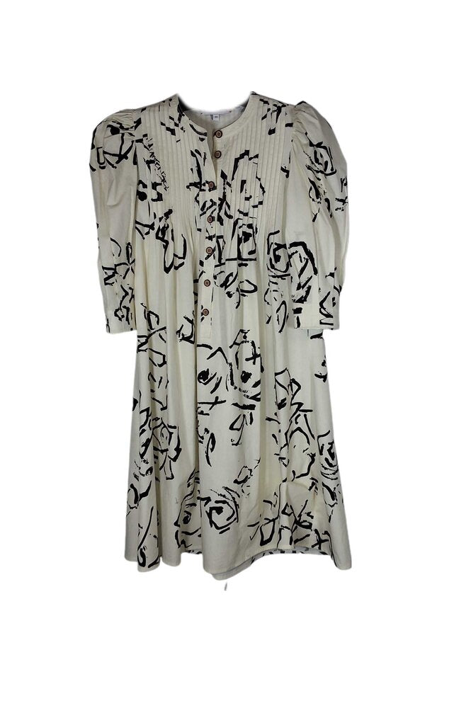 Hunter Bell puff long sleeve abstract maxi/belt