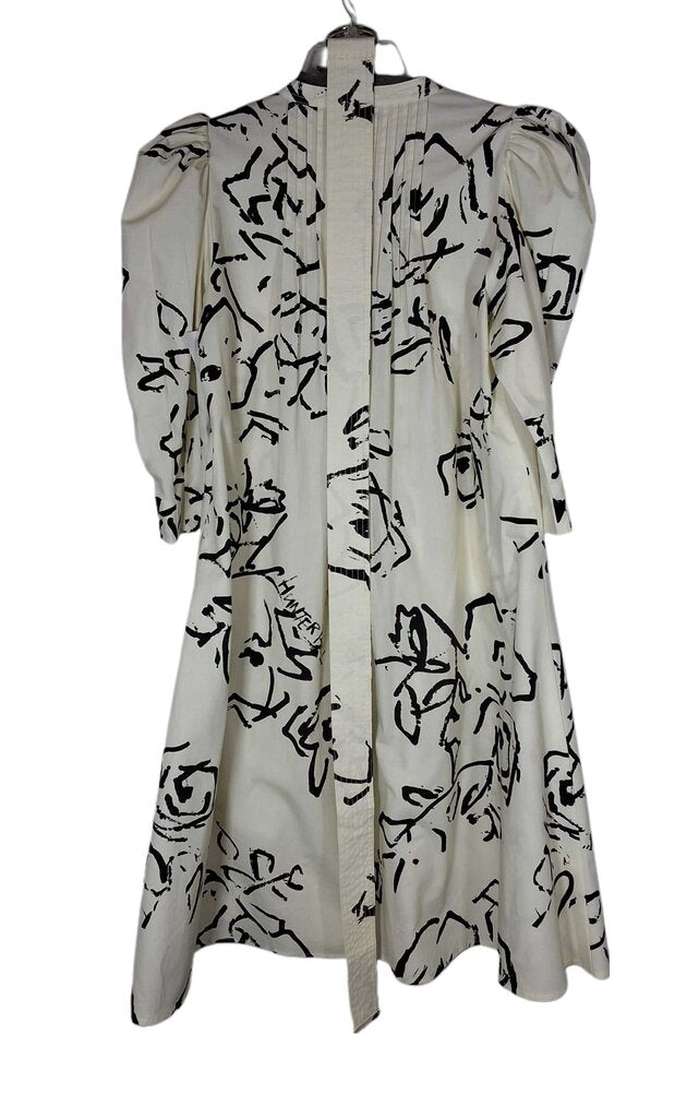Hunter Bell puff long sleeve abstract maxi/belt