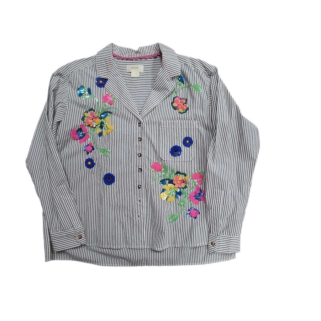 Maeve long sleeve crop stripe shirt//sequins