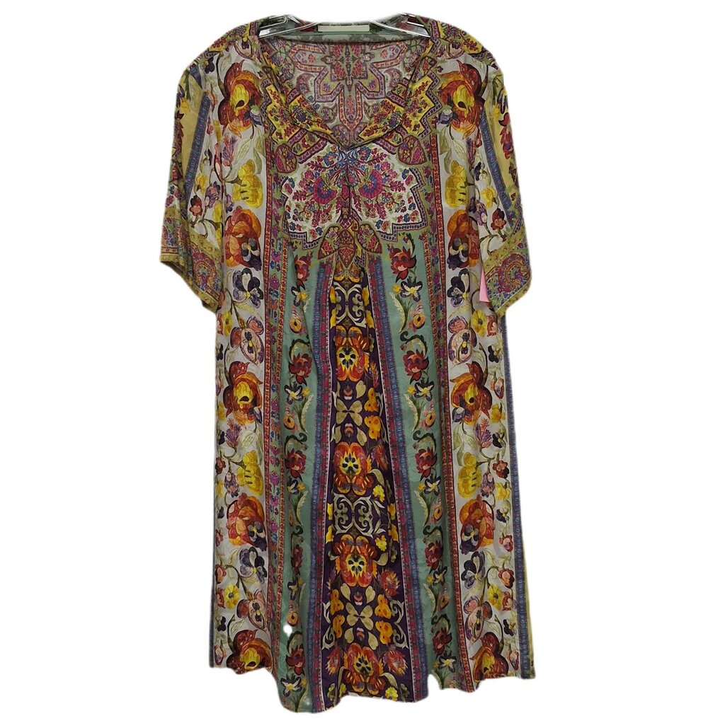 Etro short sleeve satin dress floral/tribal
