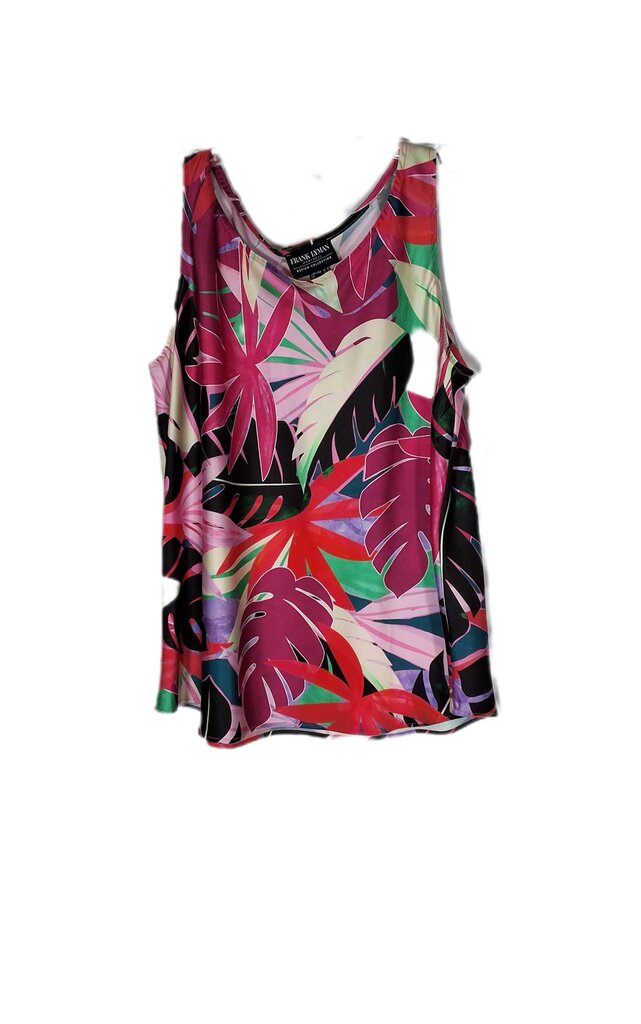 Frank Lyman sleeveless top/tropical leaves
