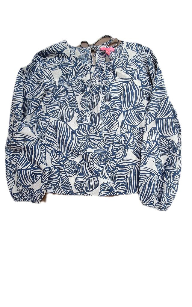 Lilly Pulitzer long sleeve seersucker top/leaf pattern