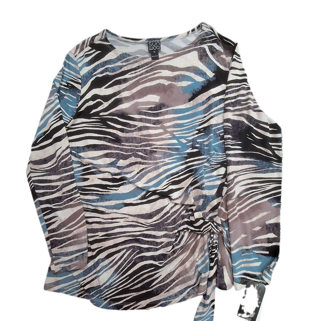 Clara Sun Woo long sleeve knit top/zebra neck