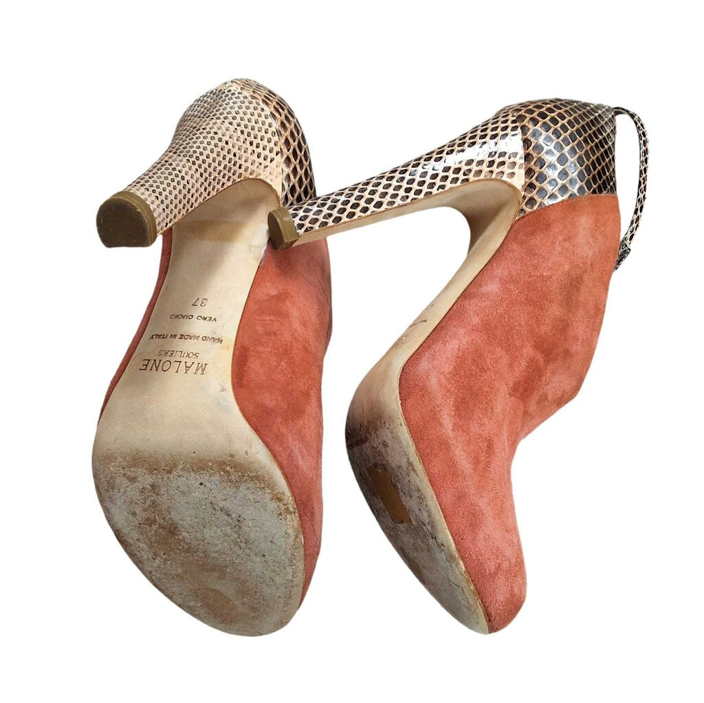 Malone Souliers suede shobootie/hi skin heel