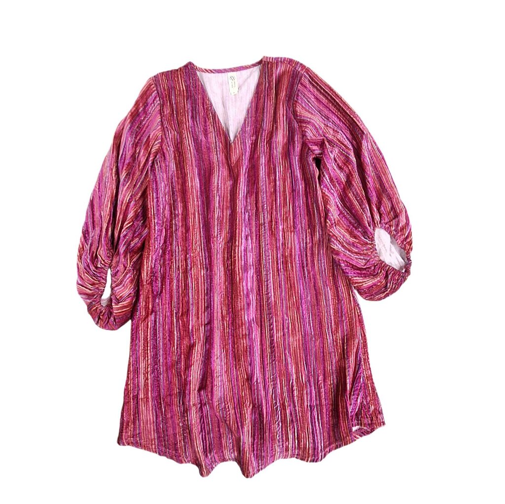 Uncle Frank balloon sleeve velvet dress/stripe