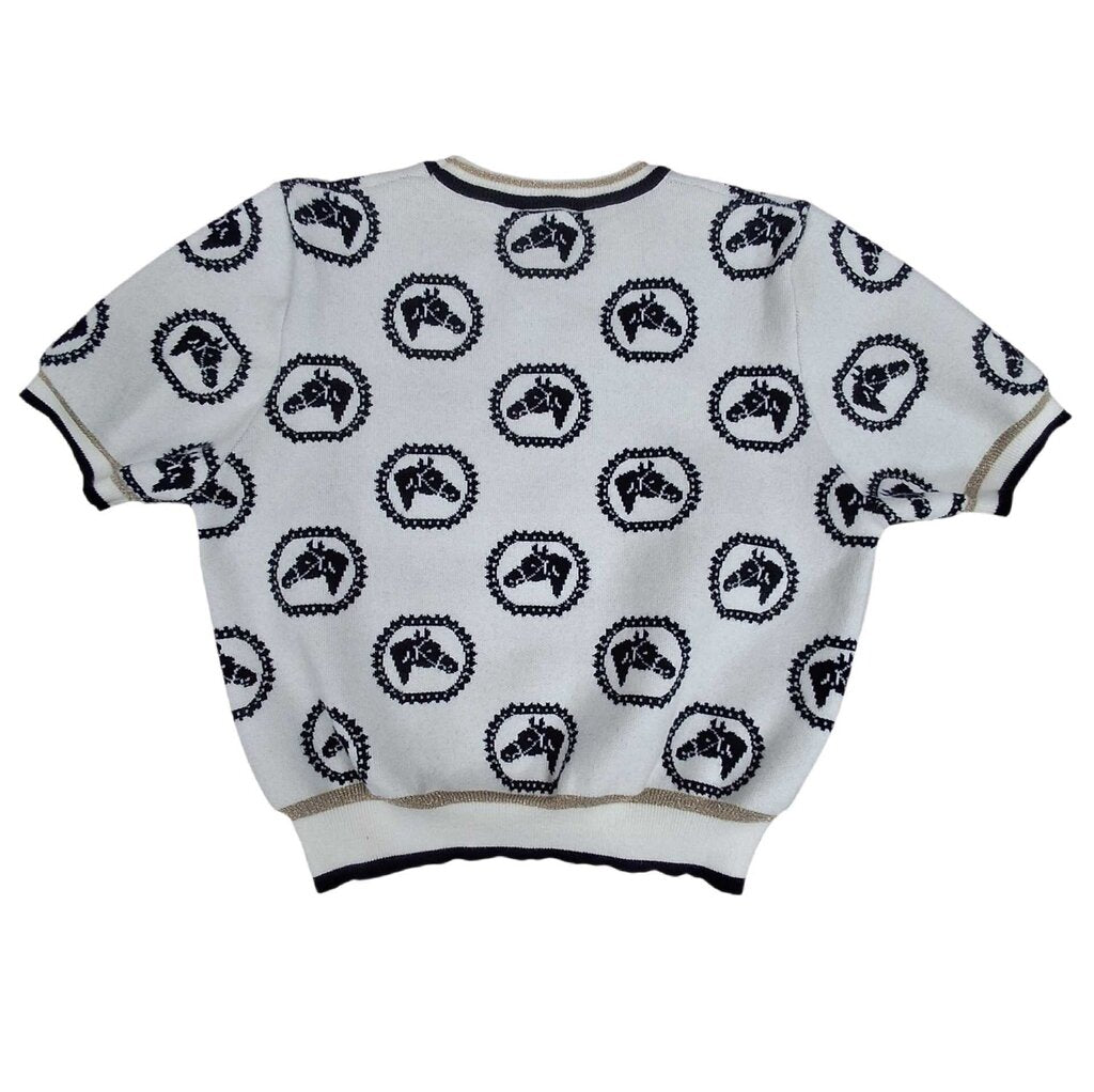 THML puffy 3/4 sleeve top crop sweater/horse medallions