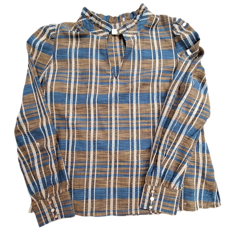 Spartina long sleeve plaid top/ruffle neck