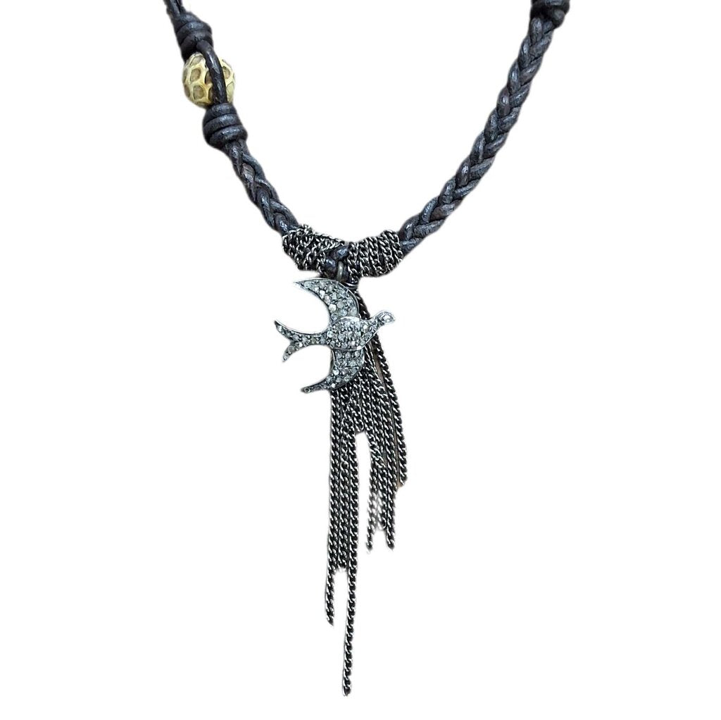 Julz chord necklace black diamond trim pendant