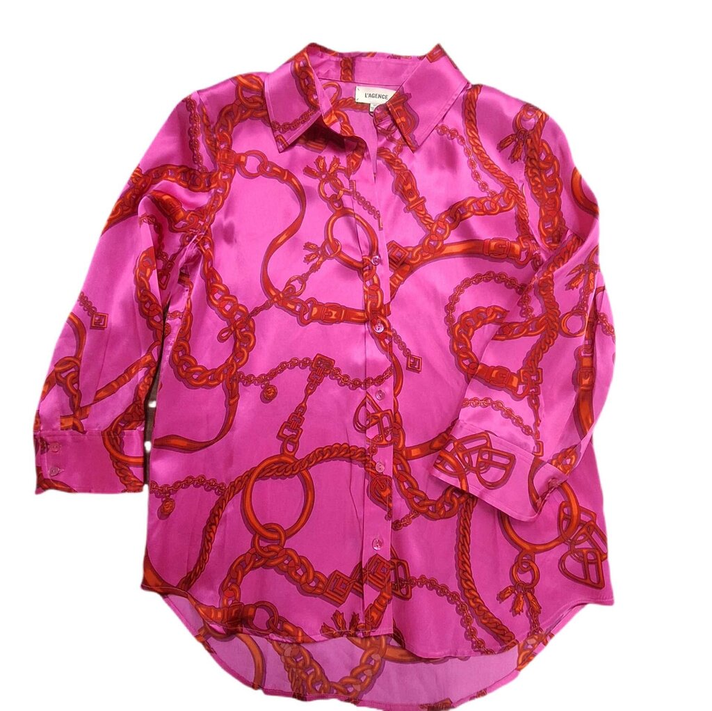 L' agence 3/4 sleeve satin blouse/chains