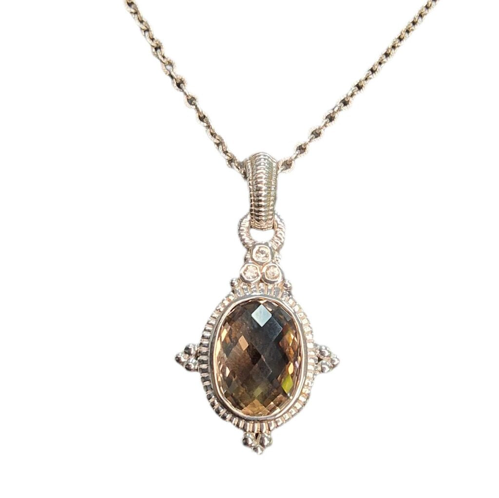 Judith Ripka Sterling Pendant Necklace/Smokey Quartz