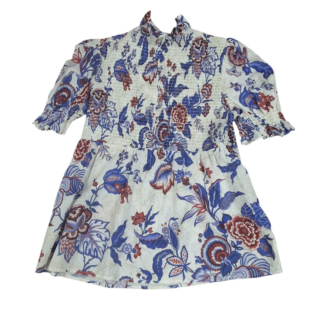 Tuckernuck short sleeve print top/gathers