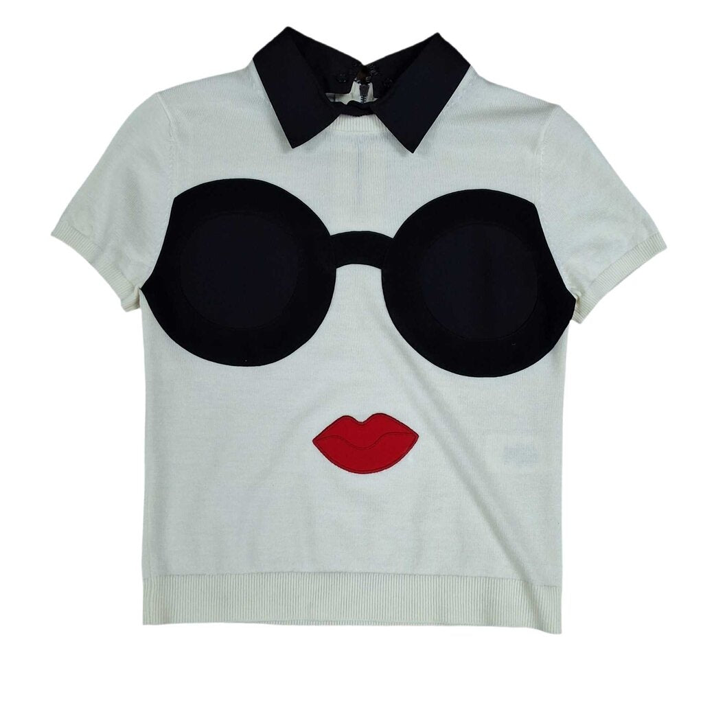 Alice + Olivia short sleeve graphic face sweater