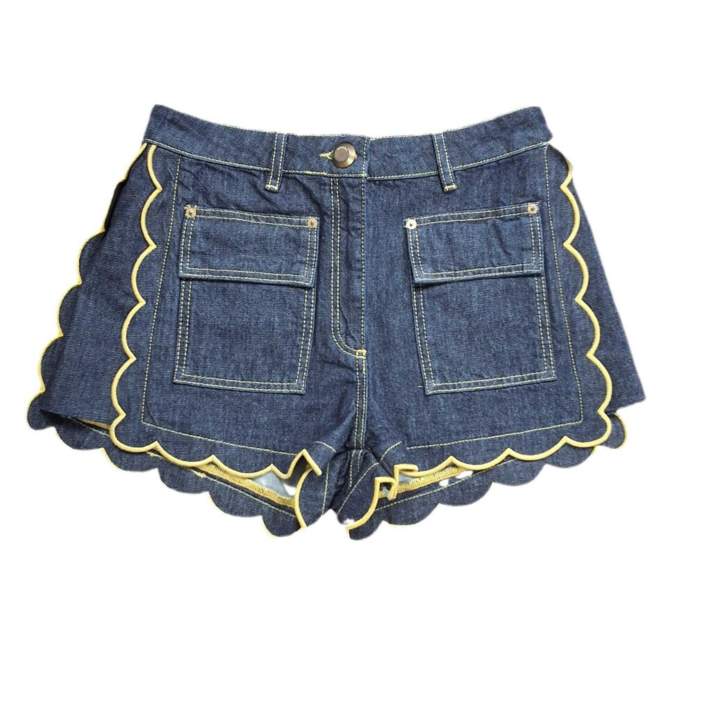 Farm Rio denim shorts/scallop trim